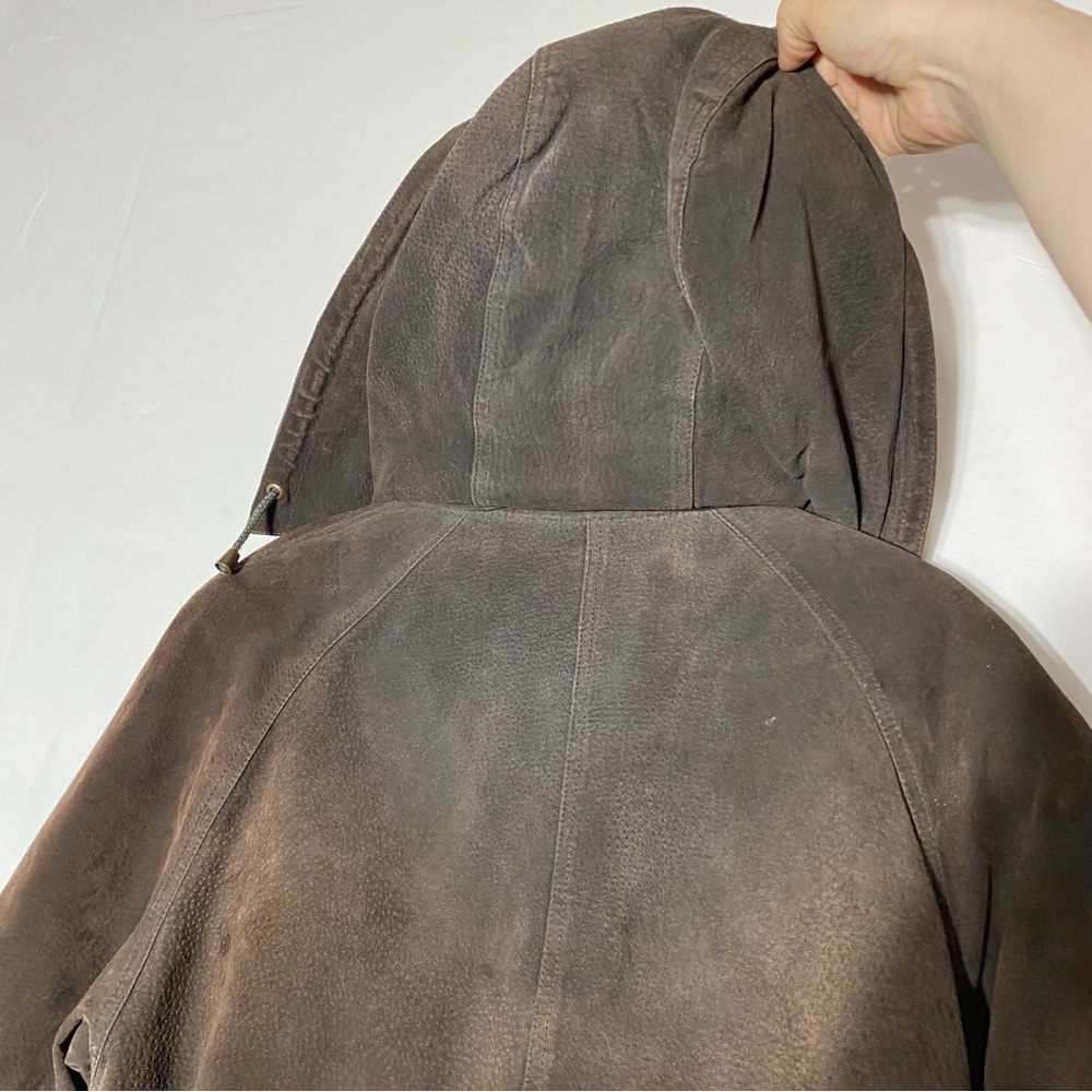 Vintage 90s Outlook Brown Suede Leather Coat With Drawstring Waist M - Picture 9 of 16